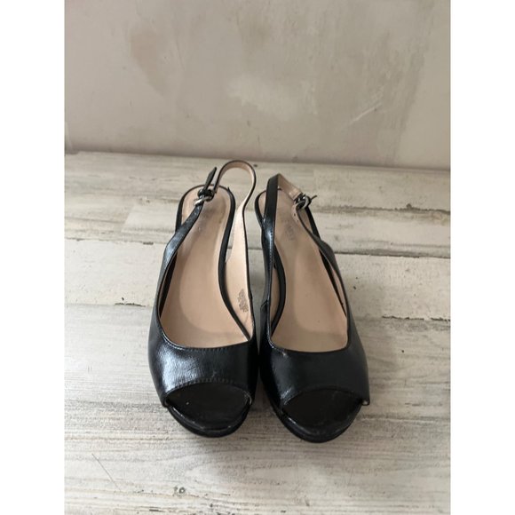 Nine West Jeopardy woman’s black open toe sling back heels size 8.5 - Picture 1 of 8